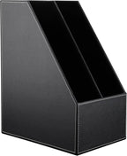 KINGFOM Wooden Leatherette Desktop File Folder Organizer and Document File Stand Journals Magazine Rack 2 Slots (black)