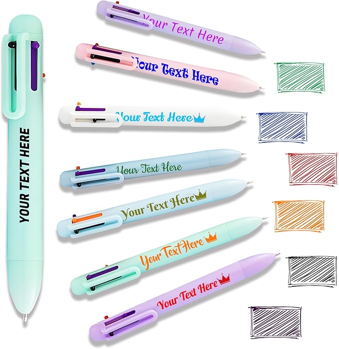 Custom 6-In-1 Multicolor Ballpoint Pen 0.5mm Tip Personalized Pens with Text Logo Name Printed Customized Pens Gift for Businesses School Office Employee Exhibition, 1PC