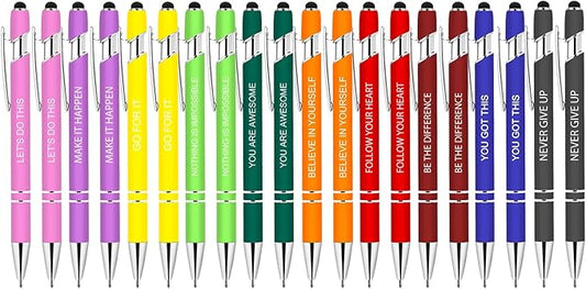 20 Pcs Inspirational Pens Bulk - Motivational Ink Ballpoint Pen with Quotes Stylus Tip Nurse Gifts for School Coworkers Office Supplies Black Ink