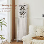 ALeesing 6 Panel Room Divider Fully Assembled, Carved Room Dividers and Folding Screens, 5.6Ft Wood Room Divider Screen Freestanding Partition Wall Dividers for Home Bedroom Office, Rustic White