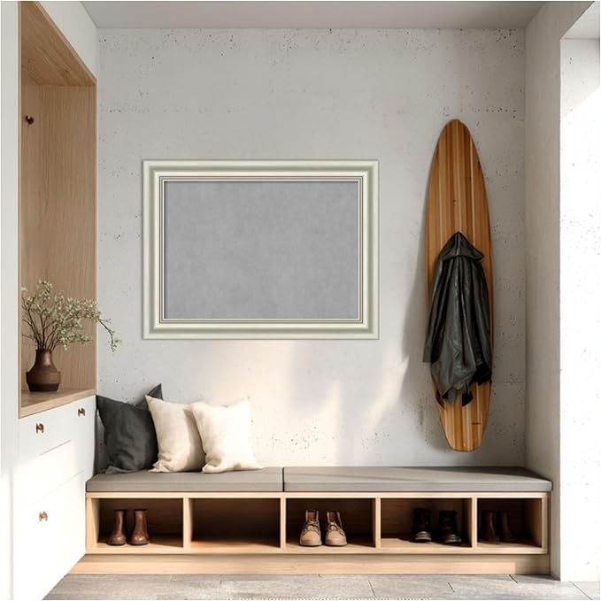Amanti Art Silver Framed Magnetic Board 26x34 Medium Vision Board for use with Magnets, 100% Metal Sheet to Display Items as Office Decor or for Home Organization in mudroom, Kitchen or Kids Room