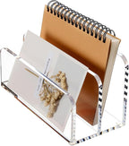 SANRUI Acrylic Mail Sorter Desktop Organizer Holder, 2 Compartments Clear Small File Script Letter Office Document Storage for Desk Bill Filling Envelope Holder Office, Home, School Desk Organization