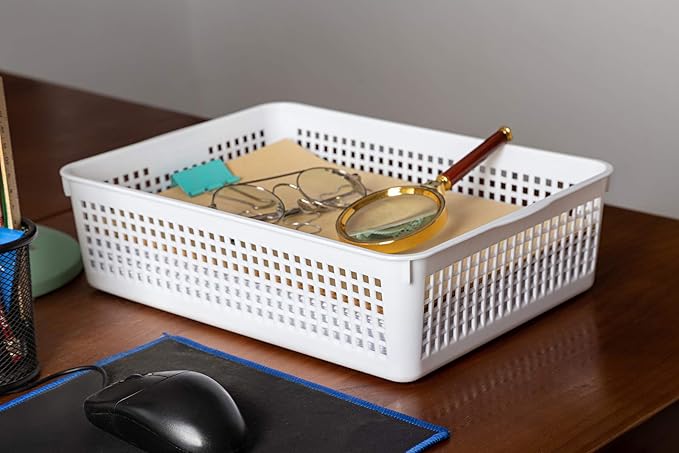 A4 Size Plastic Paper Storage Trays,Desktop File Organizer Baskets,6-Packs (White)