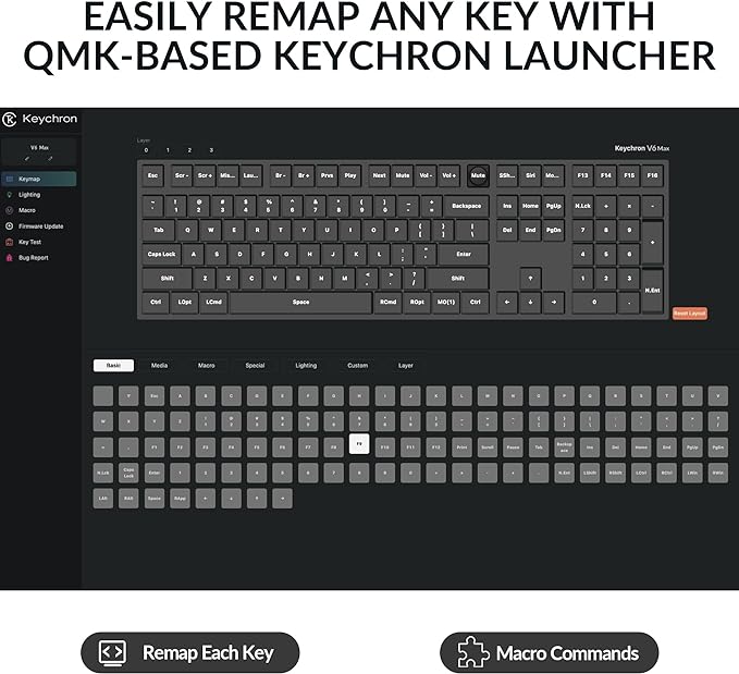 Keychron V6 Max Wireless Custom Mechanical Keyboard, 2.4 GHz Bluetooth QMK Full-Size Layout RGB with Hot-swappable Gateron Red Switch Compatible with Mac Windows Linux