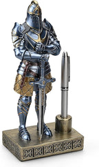 Amoysanli Knight Pen Stand Decoration Resin Pen Holder Art Craft Paperweight for Desktop Organizer Festival Gifts for Boyfriend Husband Dad Son(Blue)