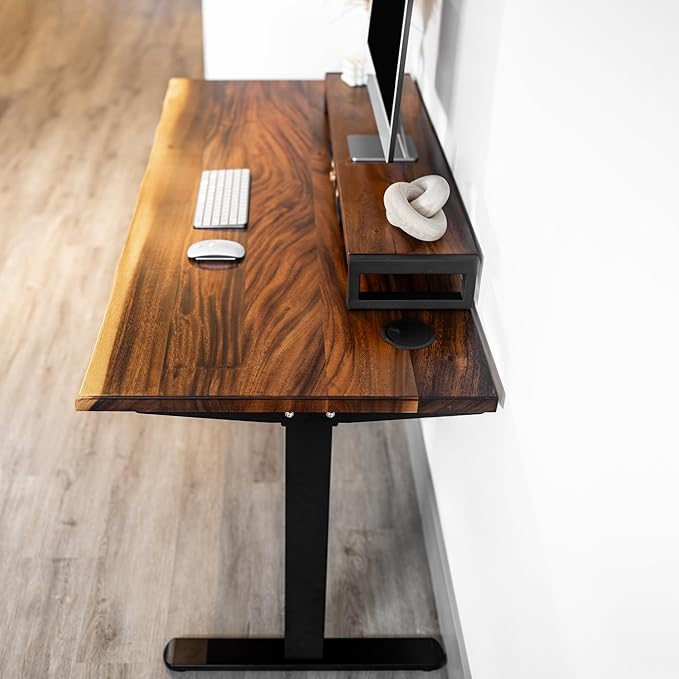 Standing Desk with Monitor Stand – Walnut Solid Wood Desk, Natural Live Edge, Adjustable Height Dual Motor, Sit Stand for Home Office (Black, W60 x D27)