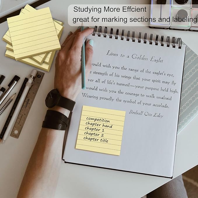 48 Pack 3840 Sheets Lined Sticky Notes 3X3 in Ruled Self Sticky Note Pads 80 Sheets/pad Colorful Sticky Notes with Lines Post Notes for Office, Home, School, Meeting