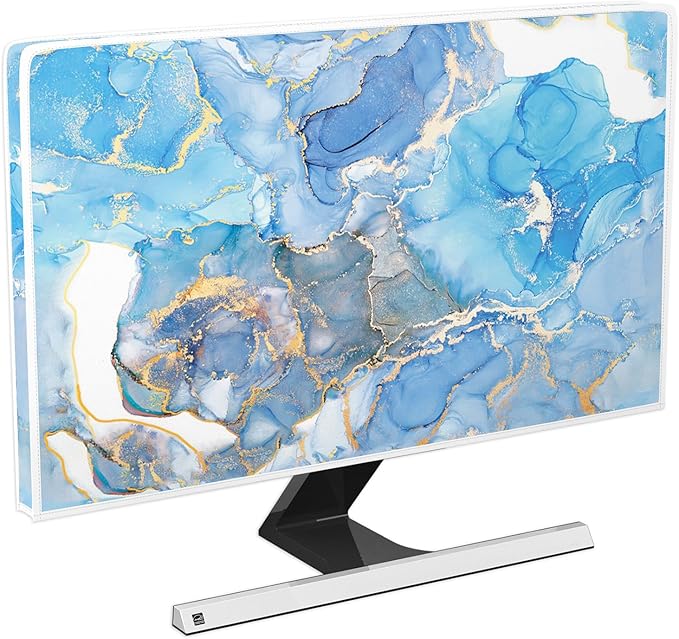 Baocicco Baby Blue Gold Marble Waterproof Screen TV Cover 37, 38, 39 Inch Modern Television Accessories TV LCD Fashion Weatherproof Screen TV Decorations for Tablet LED LCD OLED TVs