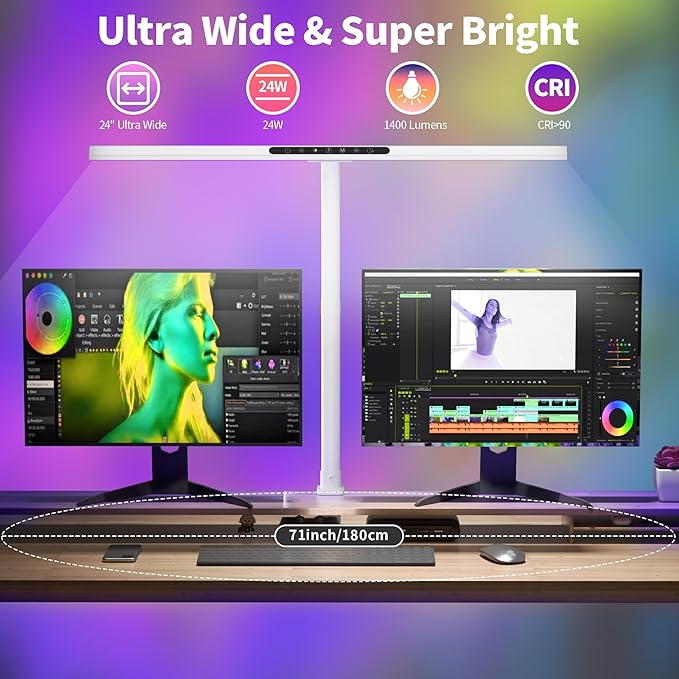 2-in-1 Desk Lamp with RGB Backlight,Architect Desk Lamps for Home Office,24W Tall Desk Lamp with Clamp,60"Timer,25 Lighting Modes,Eye Protection Swing Arm Lamp for Home/Office/Gaming/Study