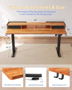 YIHAYO Electric Standing Desk with Drawers, 60 x 24 Inches Adjustable Desk with Storage Shelf, Computer Table with Splice Board for Home Office, Black Frame/Rustic Brown Top