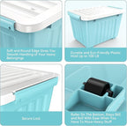 Nazhura 97 Quart Plastic Storage Bin, Blue Stackable and Nestable Storage Boxes with White Lids and Secure Latching Buckles, Large Storage Container, 97 Qt-4 Pack (Blue, 97Quart-4Pack)