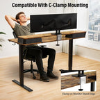 Kingant 55 x 24 Inch Electric Standing Desk with Dual Drawers, Height Adjustable Sit to Stand Computer Desk with Storage Shelf and C-Clamp Mount Compatibility for Home Office, Rustic Brown