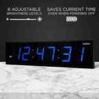 Ivation Huge Oversized 72" Large Digital LED Clock | Big Digital Clock w/Multi-Function Display – Stopwatch, Timer, Alarms, Temp & Date | 6 Brightness Levels, Time Memory & Remote (Blue)