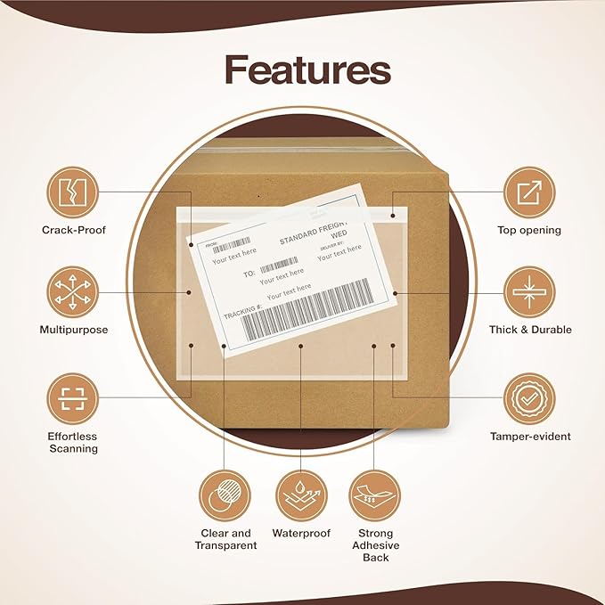 9.5x12 Shipping Label Sleeves 300 Pack Strong Adhesive Back for Secure Package Labelling, Protects Documents with Packing Slip Pouches Packing Sleeves for Mailing and Packaging -WaterProof and Durable