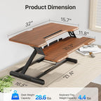 JYLH JOYSEEKER Standing Desk Converter 32 inch, Height Adjustable Sit Stand Desk Riser, Quick Sit to Stand Tabletop Dual Monitor Riser Workstation for Home Office with Keyboard Tray, Dark Wood