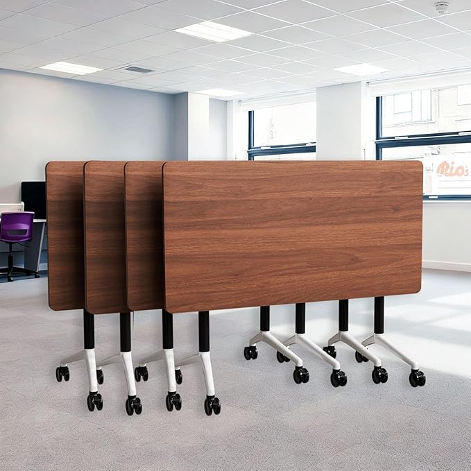 Goakwwuz Conference Room Table, Folding Conference Tables,Thicken Grey Tabletop,Flip Top Wooden Seminar Meeting Room Table for Conference Room Offices (4, Walnut, 61.0“)