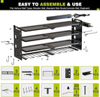 NattyDot Power Tool Organizer Wall Mount with Charging Station,Cordless Tool Organizer 8 Drill Holder, 4 Layer Storage Rack for Garage Organization,Tool Holder with 8 Outlet Power Strip (Black)