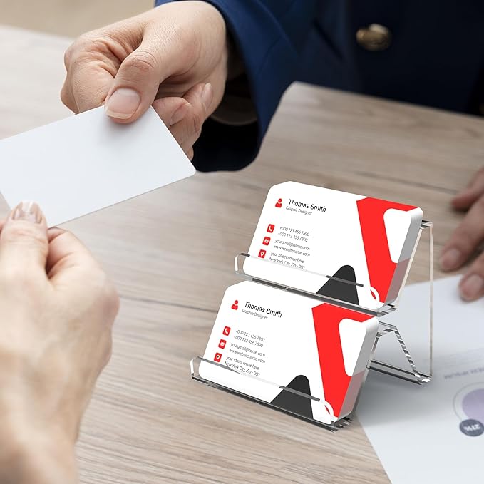 Acrylic Business Card Holder, 2-Tier Business Card Display, Clear Business Cards Stand for Desk & Counter, 1 Pack