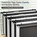 ANSOOK Plastic Legal Size Hanging File Folders,12 Pack Reinforced Black File Cabinet Folders,Heavy Duty3 Inch File Folders Hanging with Tabs,Hanging File Organizer for Office Home School