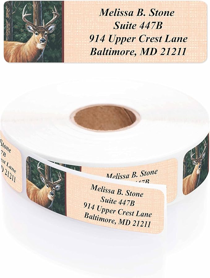 Deer Designer Rolled Address Labels with Elegant Plastic Dispenser