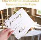 12 Pack Reserved Table Signs White Reserved Table Tent Card with Gold Foil Design for Wedding Party Restaurant - Double Sided Reserved Sign Table Tent Place Cards for Event