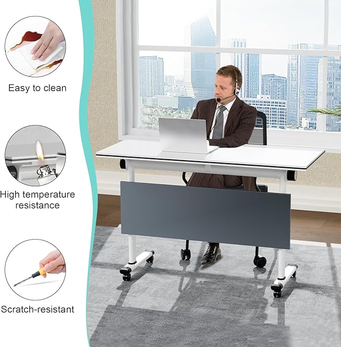 JEHUJD Conference Table,55.1''Folding Conference Room Table for 4-12 People,Mobile Flip Top MeetingTraining Table with Different Coulor and Styles for Offices, Classrooms,Meeting Room (2, B)