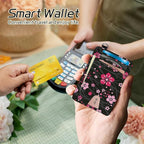 BWEGRHE Small Travel Wallets, Pink Cherry Blossom Slim Minimalist Front Pocket Wallet with Wristlet, RFID Blocking PU Leather Credit Card Holder with ID Window Change Purse for Men Women