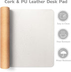 Aothia Dual-Sided Desk Mat - Leather & Cork Desk Protector, Large Mouse Pad & Writing Pad, Waterproof, Off-White (35.4" x 15.7")