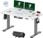 FLEXISPOT EN2 Whole-Piece Standing Desk with Clamp Power Strip, 55 x 28 Electric Stand Up Height Adjustable Desk with Cable Management (Gray Frame + 55" White Top, 2 Packages)