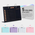 Desktop Glass Dry Erase & Acrylic Aesthetic Desk Calendar Weekly to-do List Combo, Small Magnetic Standing Whiteboard, Desk Flip Easel Calendar with Accessories for Home Office Supply, Black, 9 x 7''