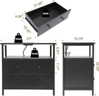 Edbuosy 27 inch Wide Night Stand Set 2 with Charging Station, Bedside Table with Open Shelf, 2 Drawers Small Wood Dresser, Modern Wood Nightstand for Bedroom/Living Room (Black)