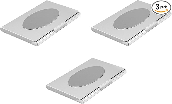 Stephanie Imports Set of 3 Slim & Minimalist Metal Business Card Holder Unisex Case (Silver Large Oval)