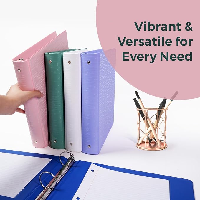 POPRUN 3 Ring Binder 1 Inch, PVC-Free, Holds 175 Sheets of 8.5 x 11 Paper, Extra Durable Organizer with 2 Pockets for School & Office, Heavy-Duty, 1 Pack, Midnight Green