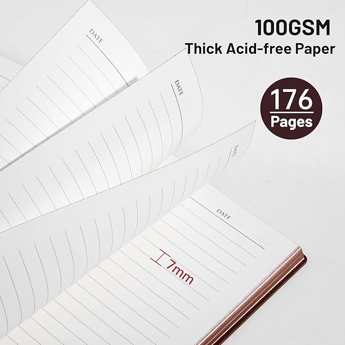CAGIE Lined Journal Notebook for Men & Women,176 Pages A5 Medium Size Softcover Leather Journals for Writing,Travel,Business,Work & School, 100 GSM Thick Paper (5.7'' x 8.3'') (Burgundy)