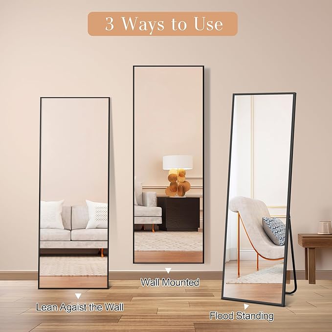 58"x18" Full Length Mirror Rectangle Body Dressing Floor Standing Mirrors for Bedroom & Cloakroom, Black