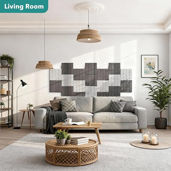 Lunarthos Felt Wall Tiles,12 Pack 12"x12"x0.4" Cork Borad Tiles with Self Adehesive Backing，Soundproof Corkboards for Office Home School（Black）