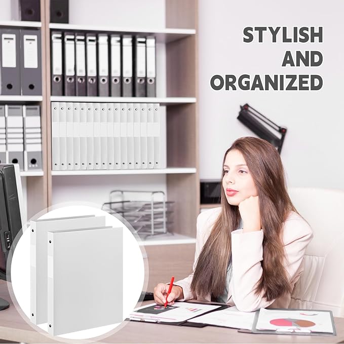Henoyso 36 Pcs 3 Ring Binder 0.5 Inch Round Fits Letter Size 8.5'' x 11'' Paper Plastic Flexible Binder Bulk Holds 140 Sheets with 1 Pockets Versatile Organizer for Home Office School (White)