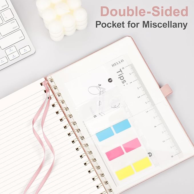 AHGXG Lined Spiral Notebook Journal for Women, Hardcover Leather Notebook College Ruled 140 Pages, A5 5.7" x 8.3", 100 GSM Thick Paper, Notebooks for School Work, Journals for Writing, Rose Gold