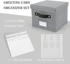 TARSUKA Greeting Card Organizer with dividers - Storage Box with lid Holds 150+ Cards - Assortment Box for Greeting Cards,Recipes, Photos, Envelopes, Keepsake - 9 x 9 x 7 Inches (Gray, 1 pcs)