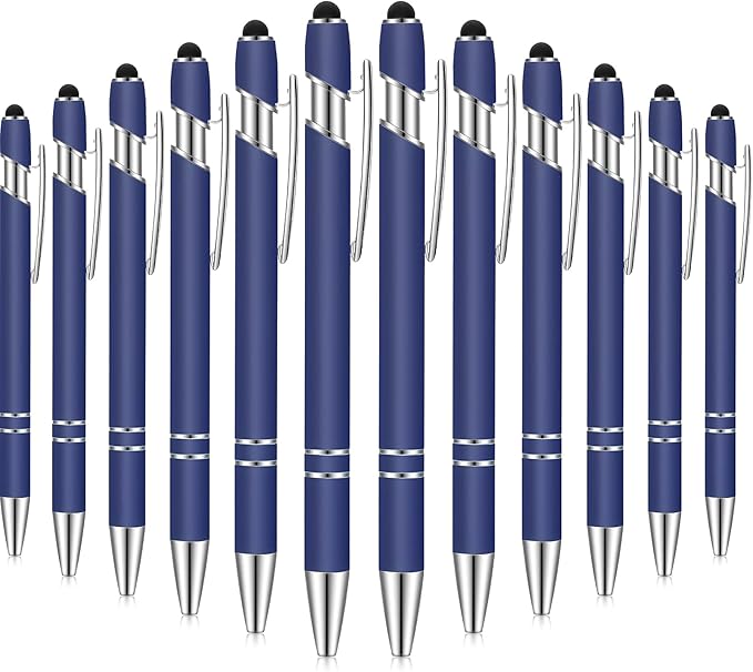 Tenare 12 Pieces 2 in 1 Stylus Metal Ballpoint Pen with Stylus Tip, 1.0 mm Black Ink Ballpoint Pen for Touch Screens(Dark Blue)