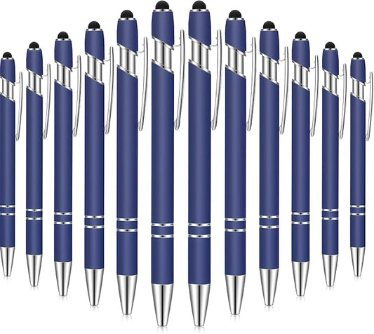 Tenare 12 Pieces 2 in 1 Stylus Metal Ballpoint Pen with Stylus Tip, 1.0 mm Black Ink Ballpoint Pen for Touch Screens(Dark Blue)