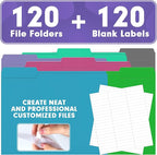 File Folder, HERKKA 120 Pack 1/3 Cut Tab File Folders, Letter Size, Assorted 6 Colors, Colored File Folders Designed for Office and Classroom Use