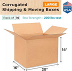 Large Shipping & Moving Boxes 20x16x14 inches (10-Pack) - Extra Strength 200 lb vs Regular - Corrugated Moving Boxes for USPS/UPS/FEDEX - Cardboard Moving Box - Box for Moving by IDL Packaging