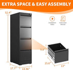 OPTYMIRA 4 Drawer Metal File Cabinet with Lock Heavy Duty Lockable Filing Cabinets Home Office Steel File Cabinet Black Vertical File Cabinets for Legal/Letter Size File,Assembly Required