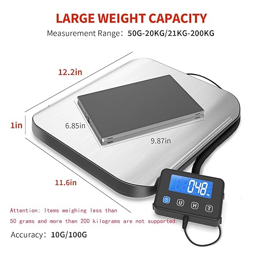KKZ Shipping Scale, 440 LB Heavy Duty Postal Scale for Packages, Large Mailing Scale for Postage, Industrial, Small Business, Laundry, Warehouse, Stainless Steel