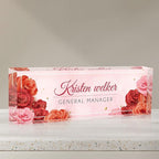 AZUFEMOS Personalized Acrylic Desk Name Plate Custom Employee Appreciation Gifts Office Gifts for Women, Men, Boss, Coworkers, Teacher, Nurse (Red Rose)