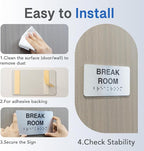 Break Room Signs with Raised Text & Grade 2 Braille, Brushed Aluminum/Silver Finish Easy Install with Double-Sided Tape, ADA Compliant Break Room Door Sign for Businesses & Offices