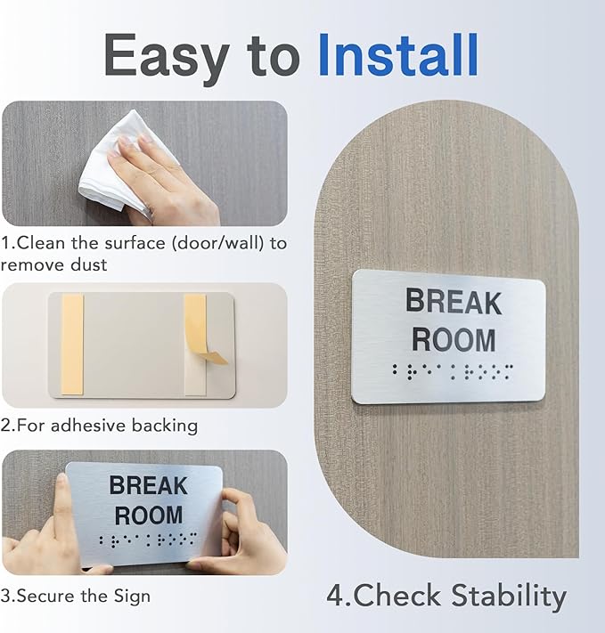 Meeting Room Signs with Raised Text & Grade 2 Braille, Brushed Aluminum/Silver Finish Easy Install with Double-Sided Tape, ADA Compliant Meeting Room Door Sign for Businesses & Offices