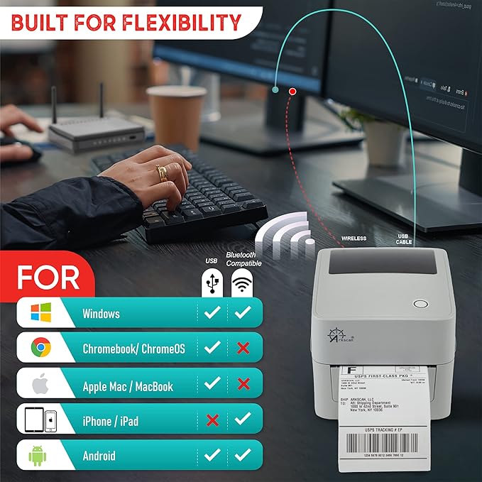 2054K-AP Auto Peel Shipping Label Printer, Separate Label from Backsheet Automatically, Print on Windows Mac Chromebook via USB, Print Wireless for BT on Windows ONLY, UPS USPS FedEx