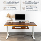 Standing Desk with Keyboard Tray – Walnut Solid Wood Desk, Natural Live Edge, Adjustable Height Dual Motor, Sit Stand for Home Office (White, W48 x D27)